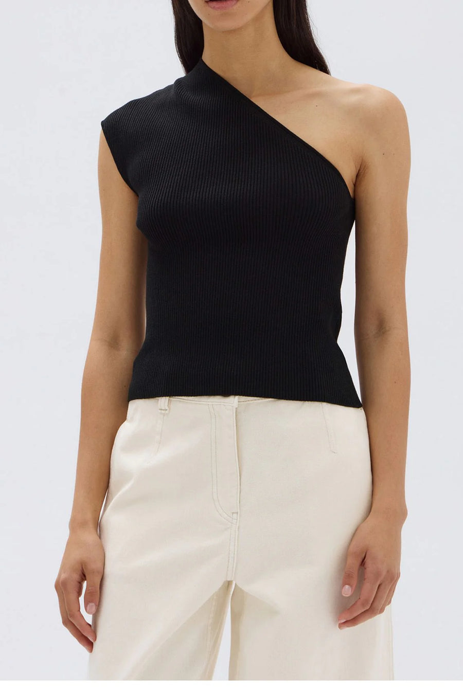 Assembly Label - Elodie One Shoulder Knit Tank Black