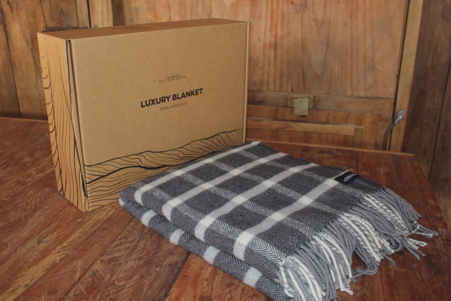 Palliser Ridge Wool Blanket -Check Charcoal